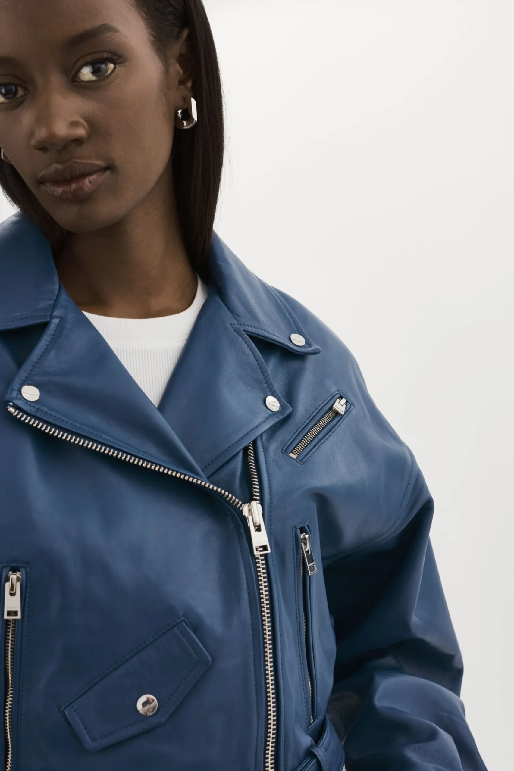 Flash Sale LAMARQUE DYLAN | 80's Leather Biker Jacket Midnight Blue