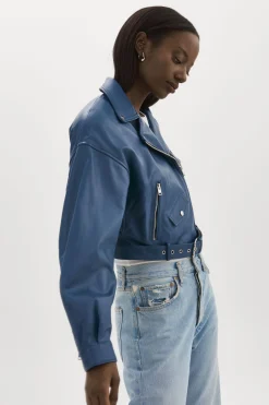 Flash Sale LAMARQUE DYLAN | 80's Leather Biker Jacket Midnight Blue