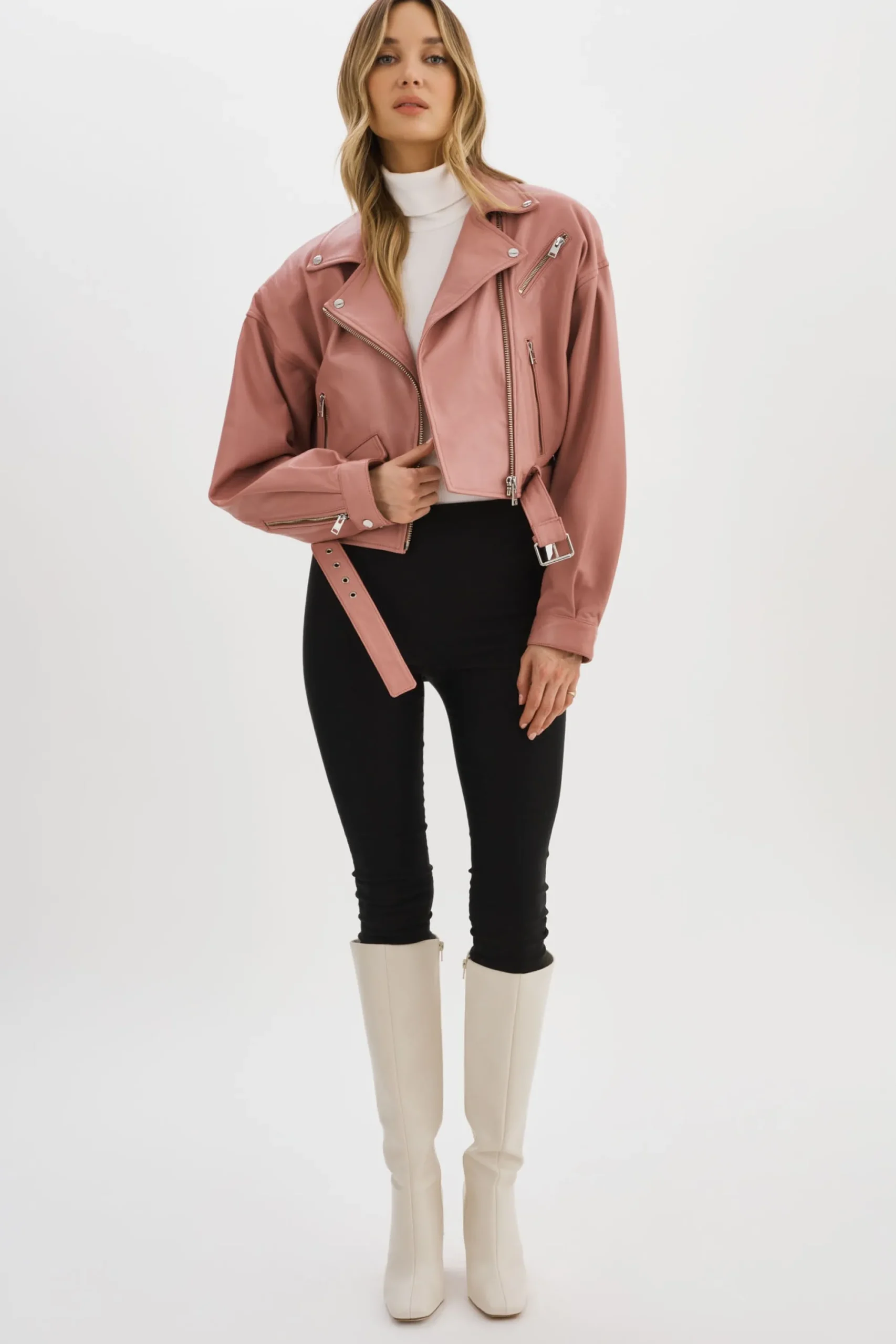 Best LAMARQUE DYLAN | 80's Leather Biker Jacket MAUVE PINK