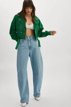 Cheap LAMARQUE DYLAN | 80's Leather Biker Jacket VIBRANT GREEN
