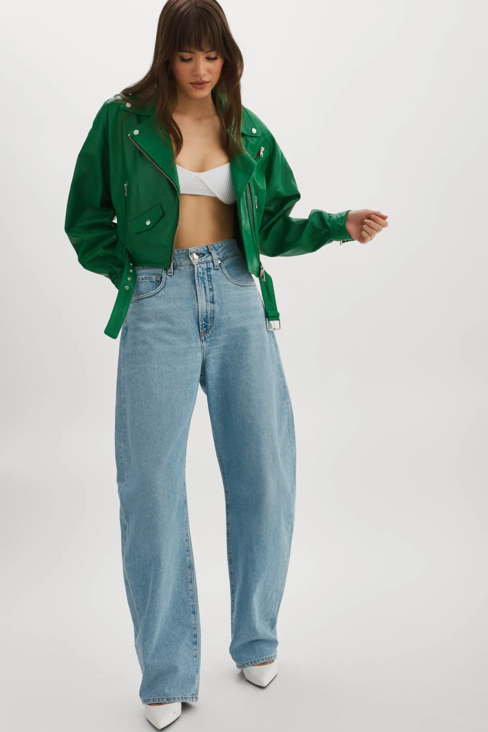 Cheap LAMARQUE DYLAN | 80's Leather Biker Jacket VIBRANT GREEN