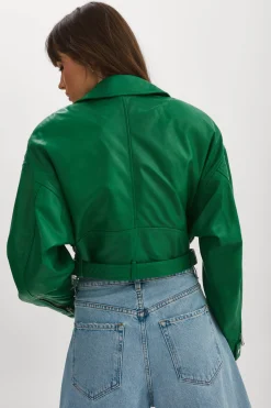 Cheap LAMARQUE DYLAN | 80's Leather Biker Jacket VIBRANT GREEN