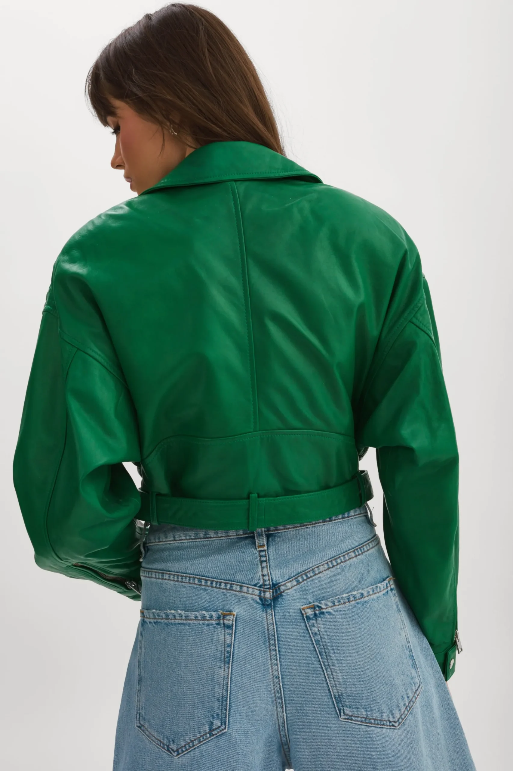 Cheap LAMARQUE DYLAN | 80's Leather Biker Jacket VIBRANT GREEN