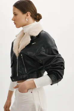 Store LAMARQUE DYLAN | 80's Sherpa Leather Biker Jacket Black/Ecru
