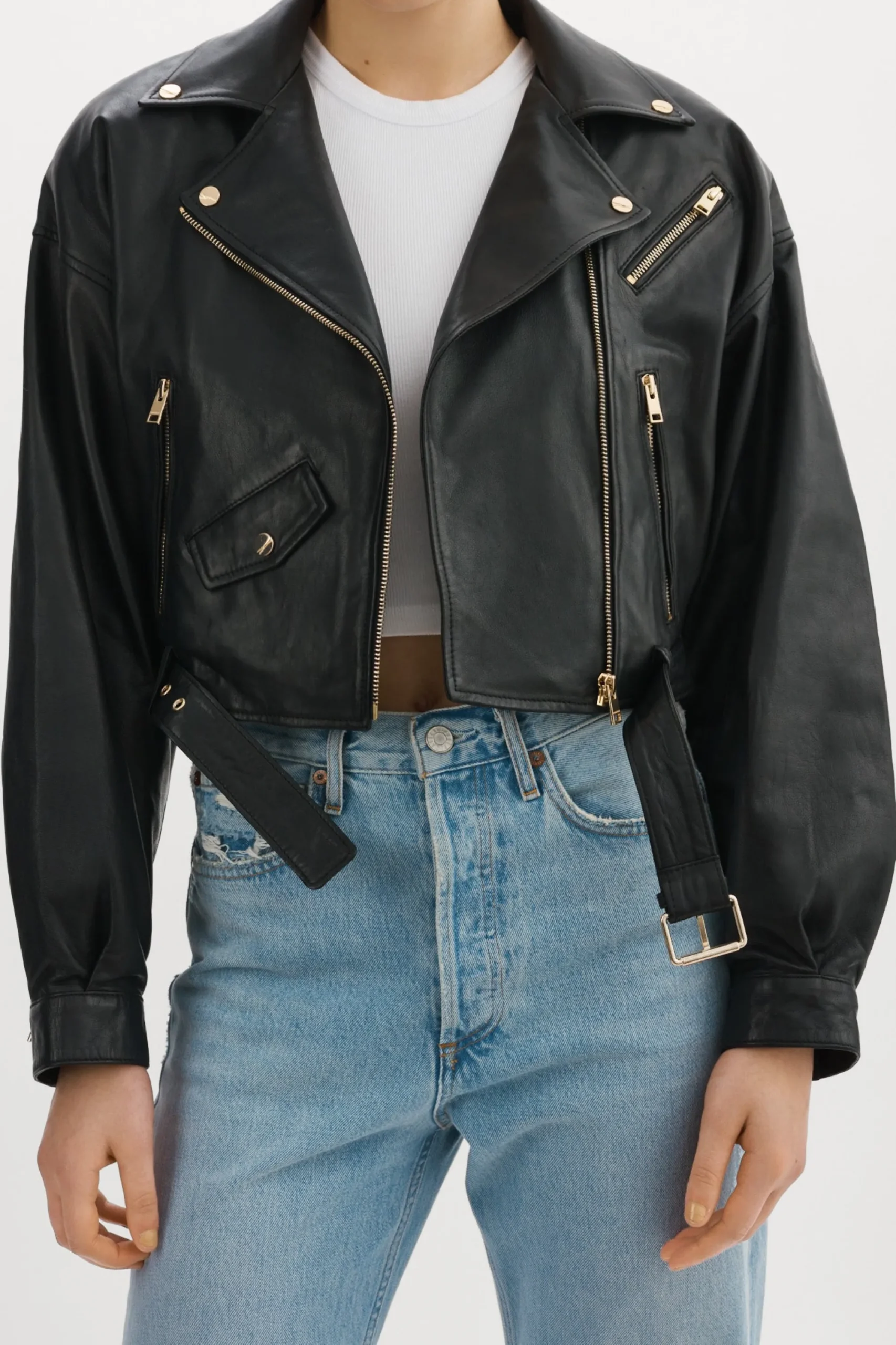 Cheap LAMARQUE DYLAN GOLD | 80's Leather Biker Jacket Black