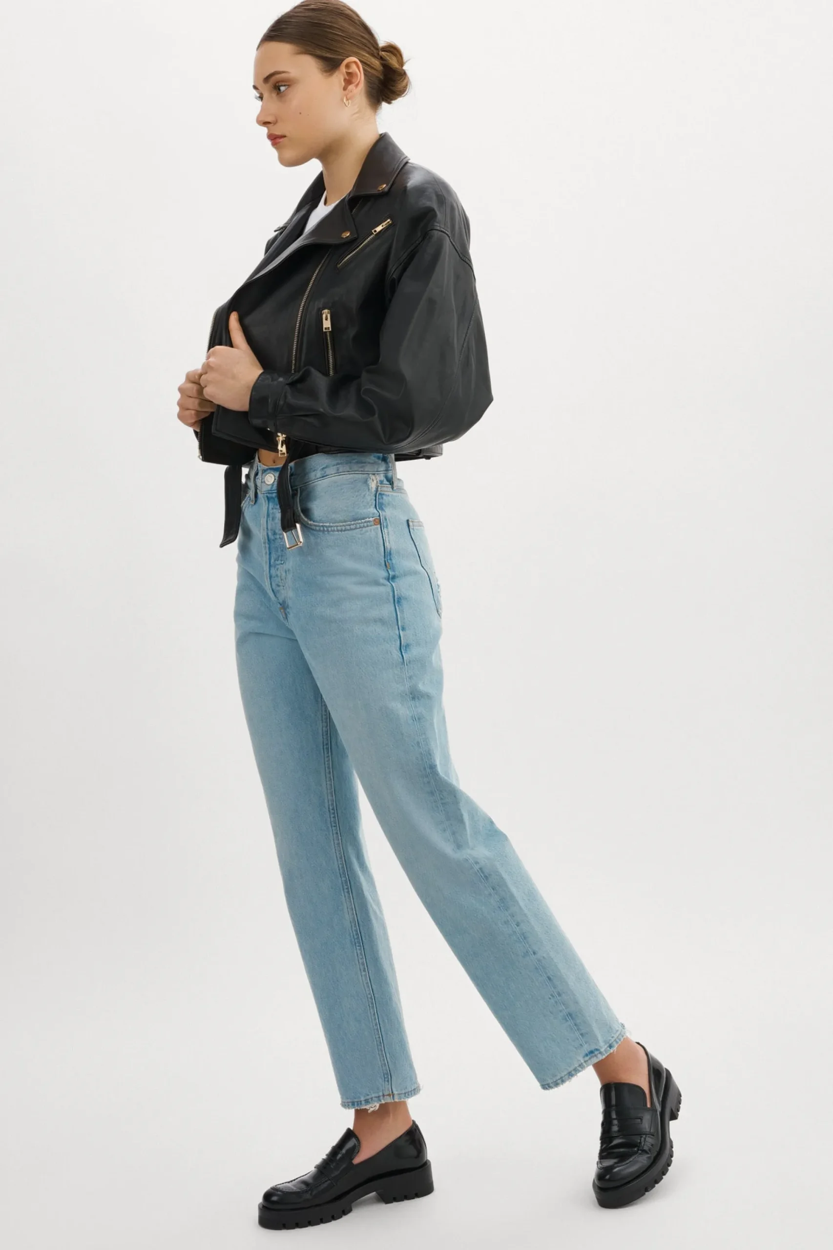 Cheap LAMARQUE DYLAN GOLD | 80's Leather Biker Jacket Black