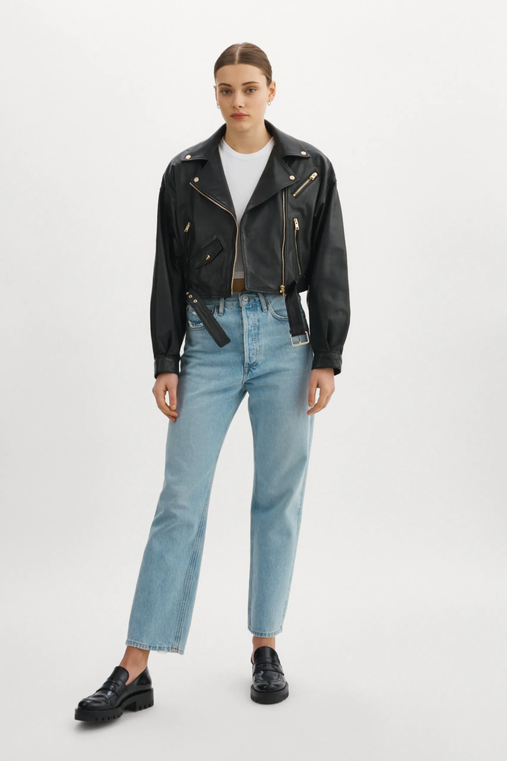 Cheap LAMARQUE DYLAN GOLD | 80's Leather Biker Jacket Black