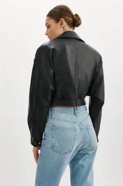 Cheap LAMARQUE DYLAN GOLD | 80's Leather Biker Jacket Black