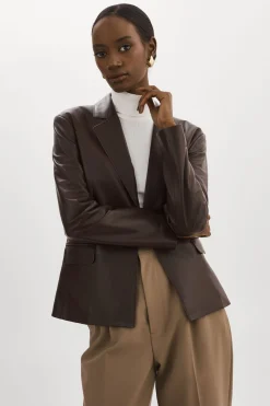 New LAMARQUE ELZA | Leather Blazer MAHOGANY
