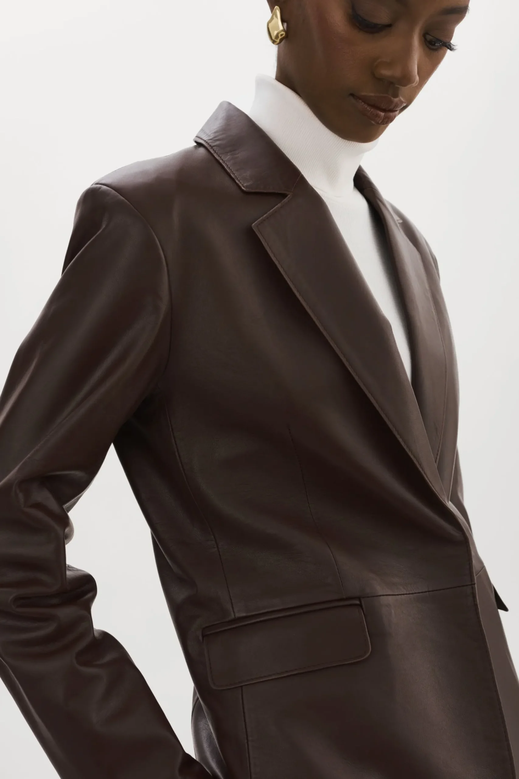 New LAMARQUE ELZA | Leather Blazer MAHOGANY
