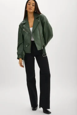 Sale LAMARQUE ESTIA | Leather Biker Jacket Alpine Green