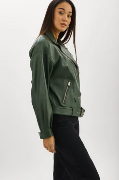 Sale LAMARQUE ESTIA | Leather Biker Jacket Alpine Green