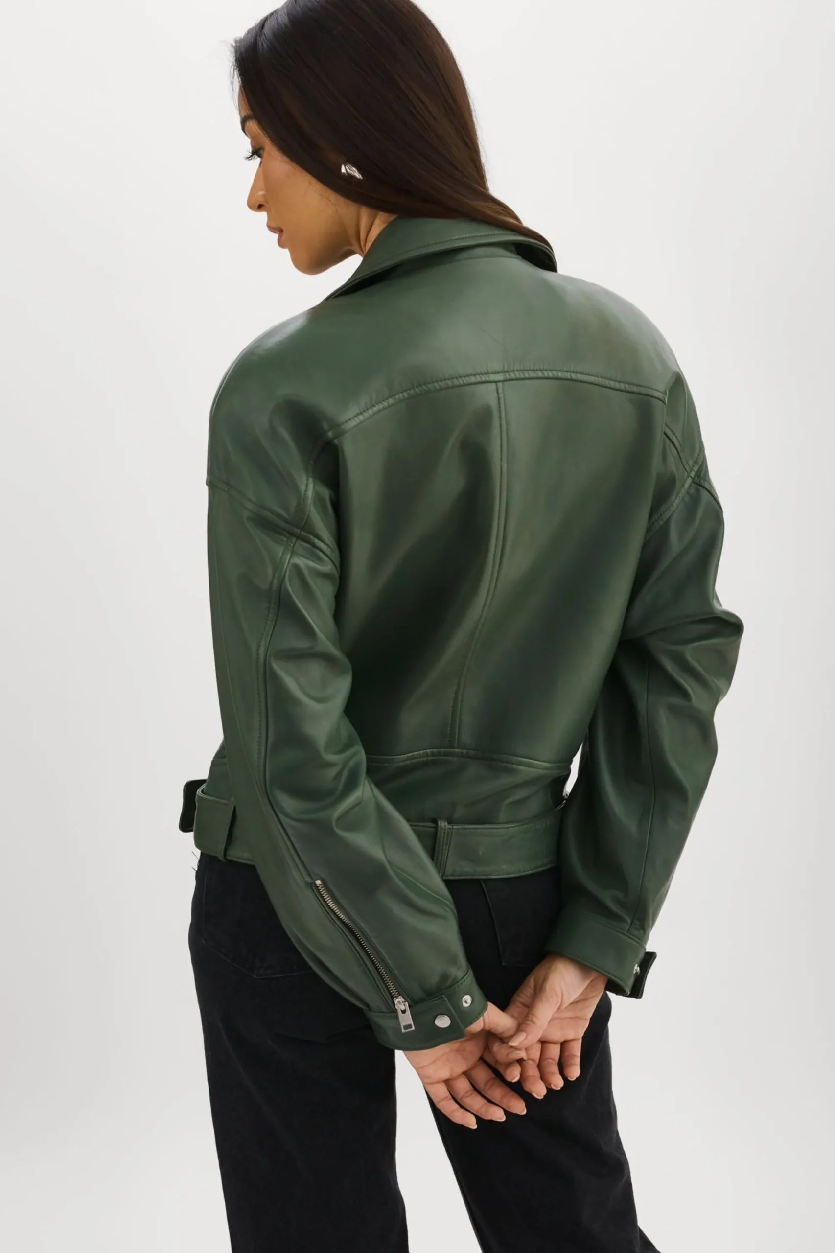 Sale LAMARQUE ESTIA | Leather Biker Jacket Alpine Green