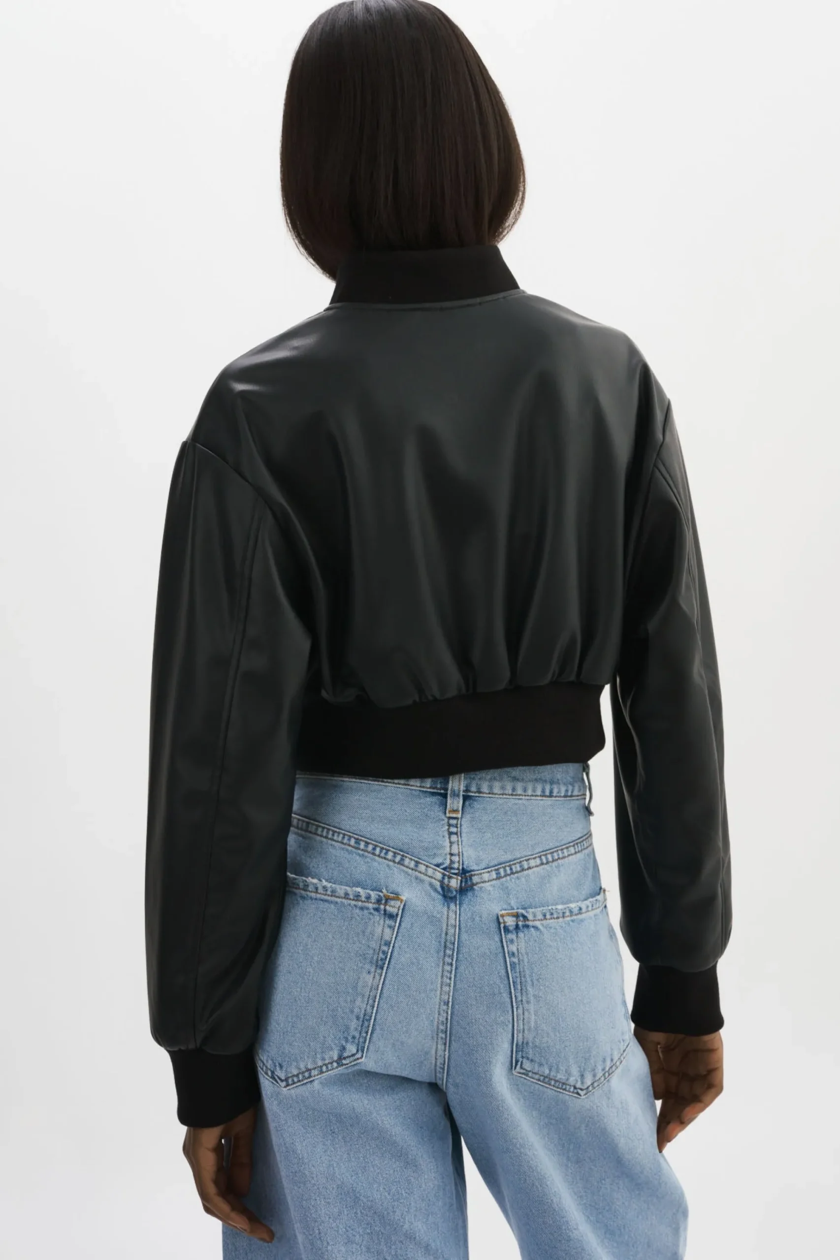 Discount LAMARQUE EVELIN | Faux Leather Cropped Bomber Black