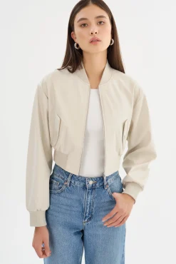 Hot LAMARQUE EVELIN | Faux Leather Cropped Bomber Bone