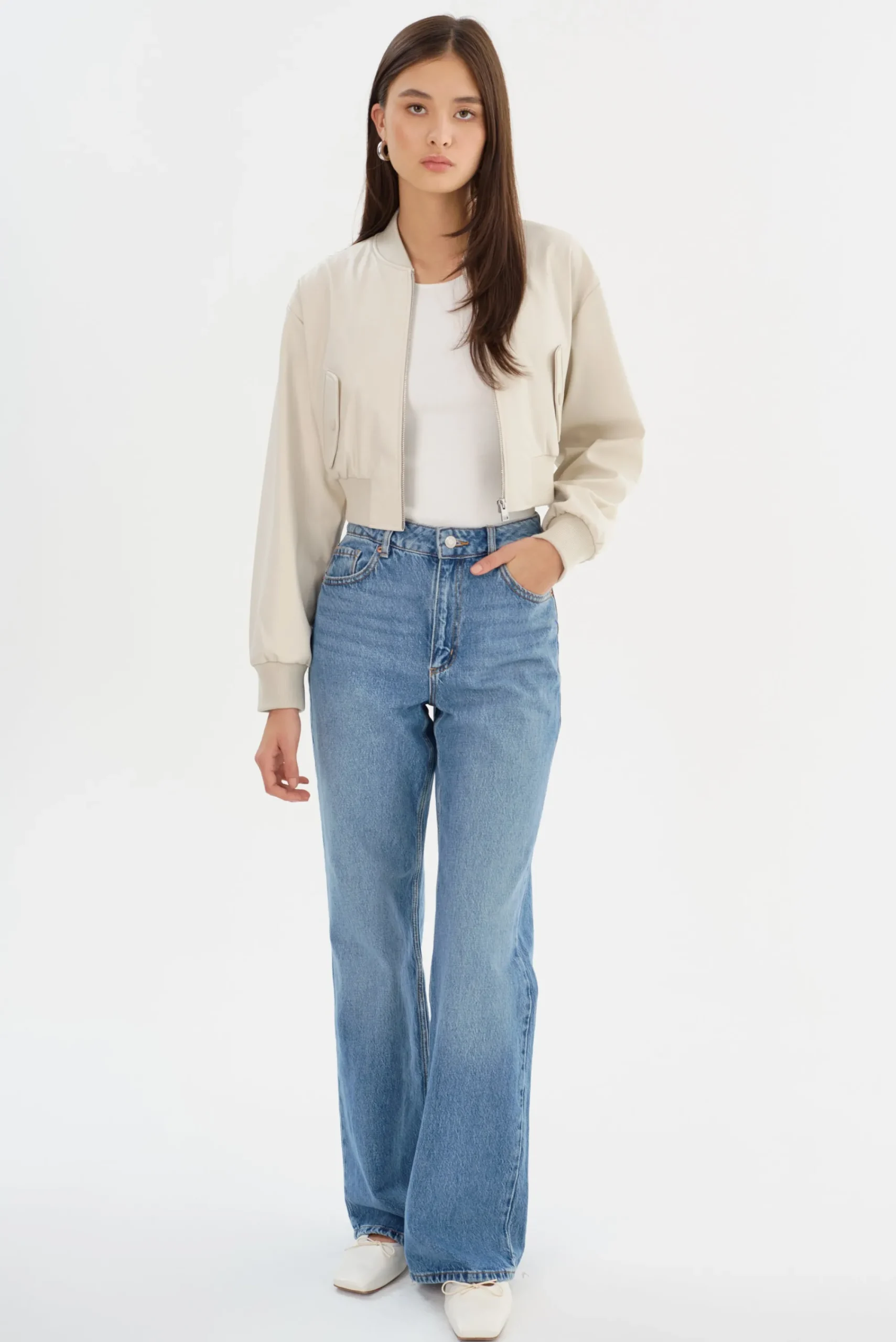 Hot LAMARQUE EVELIN | Faux Leather Cropped Bomber Bone