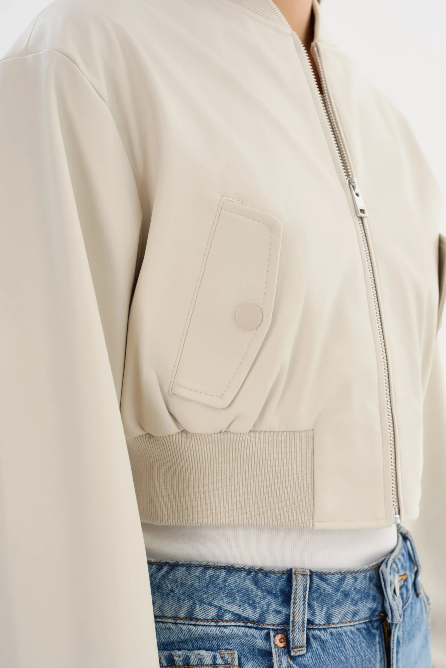 Hot LAMARQUE EVELIN | Faux Leather Cropped Bomber Bone