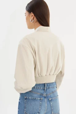 Hot LAMARQUE EVELIN | Faux Leather Cropped Bomber Bone