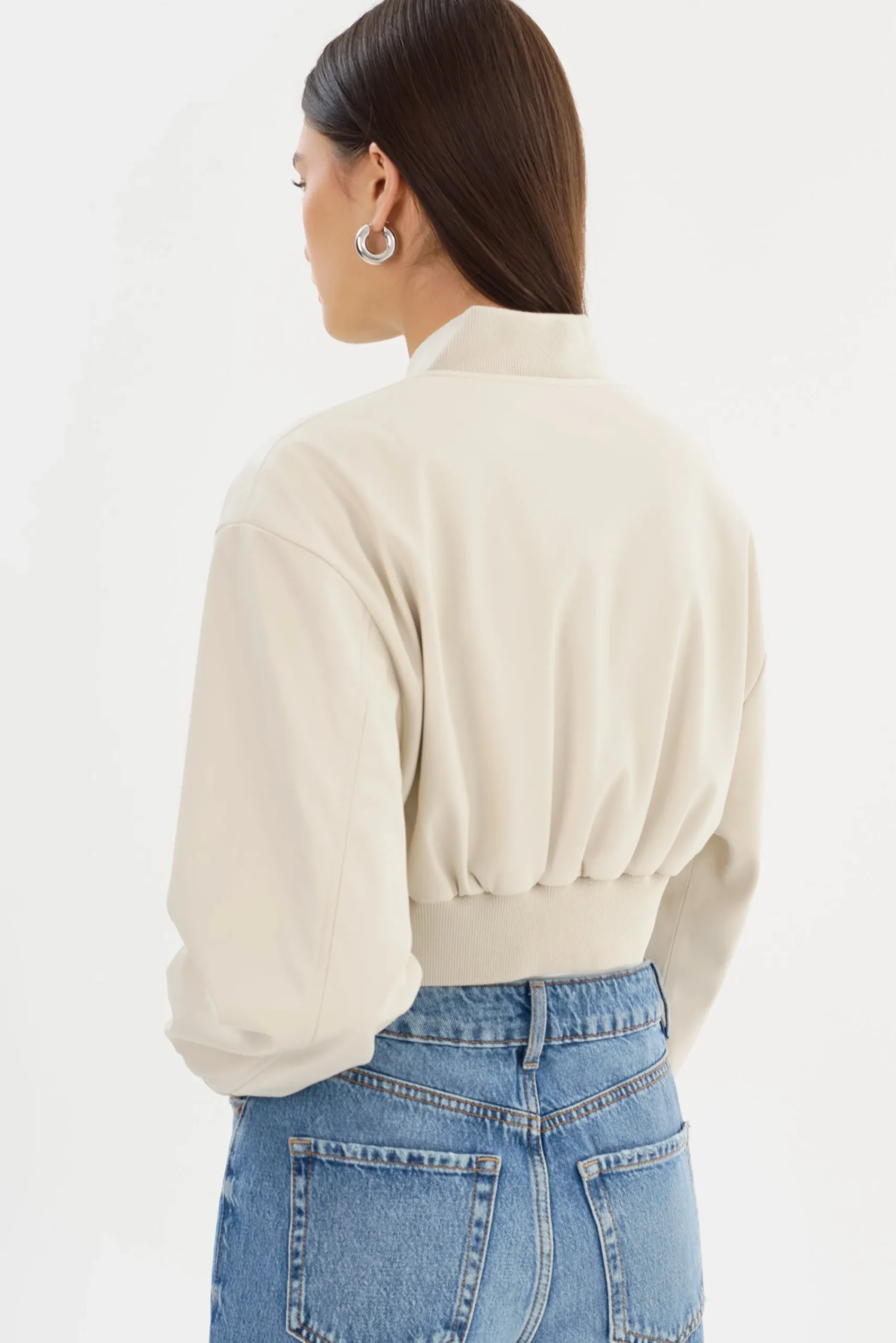 Hot LAMARQUE EVELIN | Faux Leather Cropped Bomber Bone