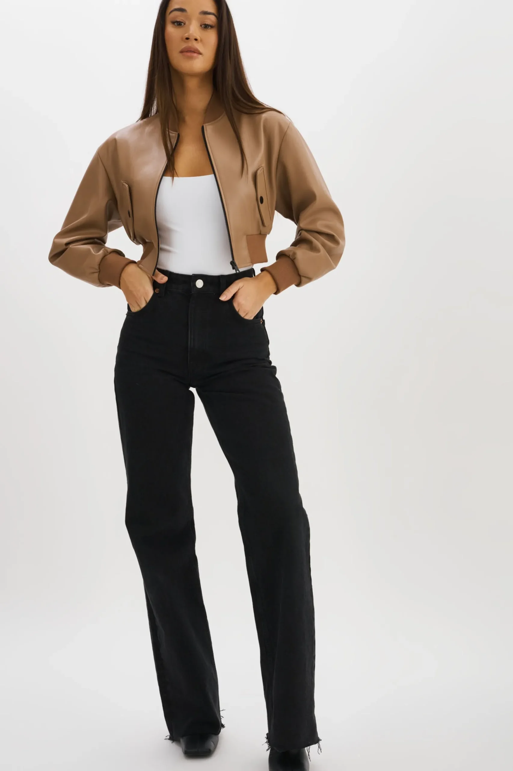 Store LAMARQUE EVELIN | Faux Leather Cropped Bomber Mocha