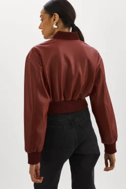 New LAMARQUE EVELIN | Faux Leather Cropped Bomber Syrah
