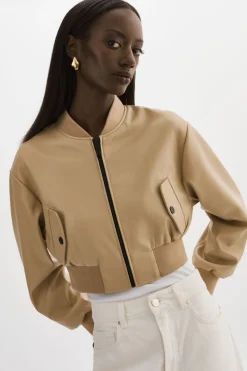 Shop LAMARQUE EVELIN | Faux Leather Cropped Bomber Wheat