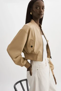 Shop LAMARQUE EVELIN | Faux Leather Cropped Bomber Wheat