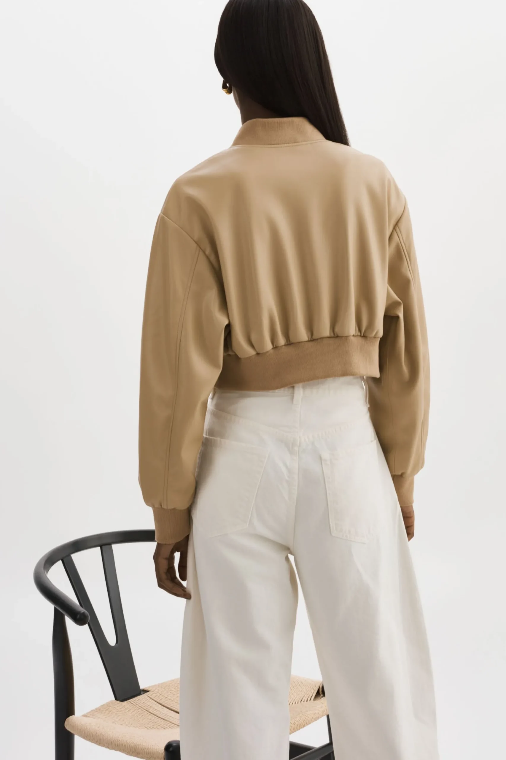 Shop LAMARQUE EVELIN | Faux Leather Cropped Bomber Wheat