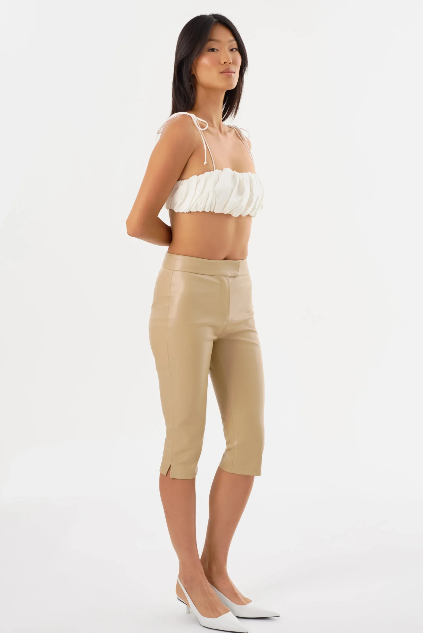 Sale LAMARQUE FAYA | Faux Leather Capri Pants Wheat