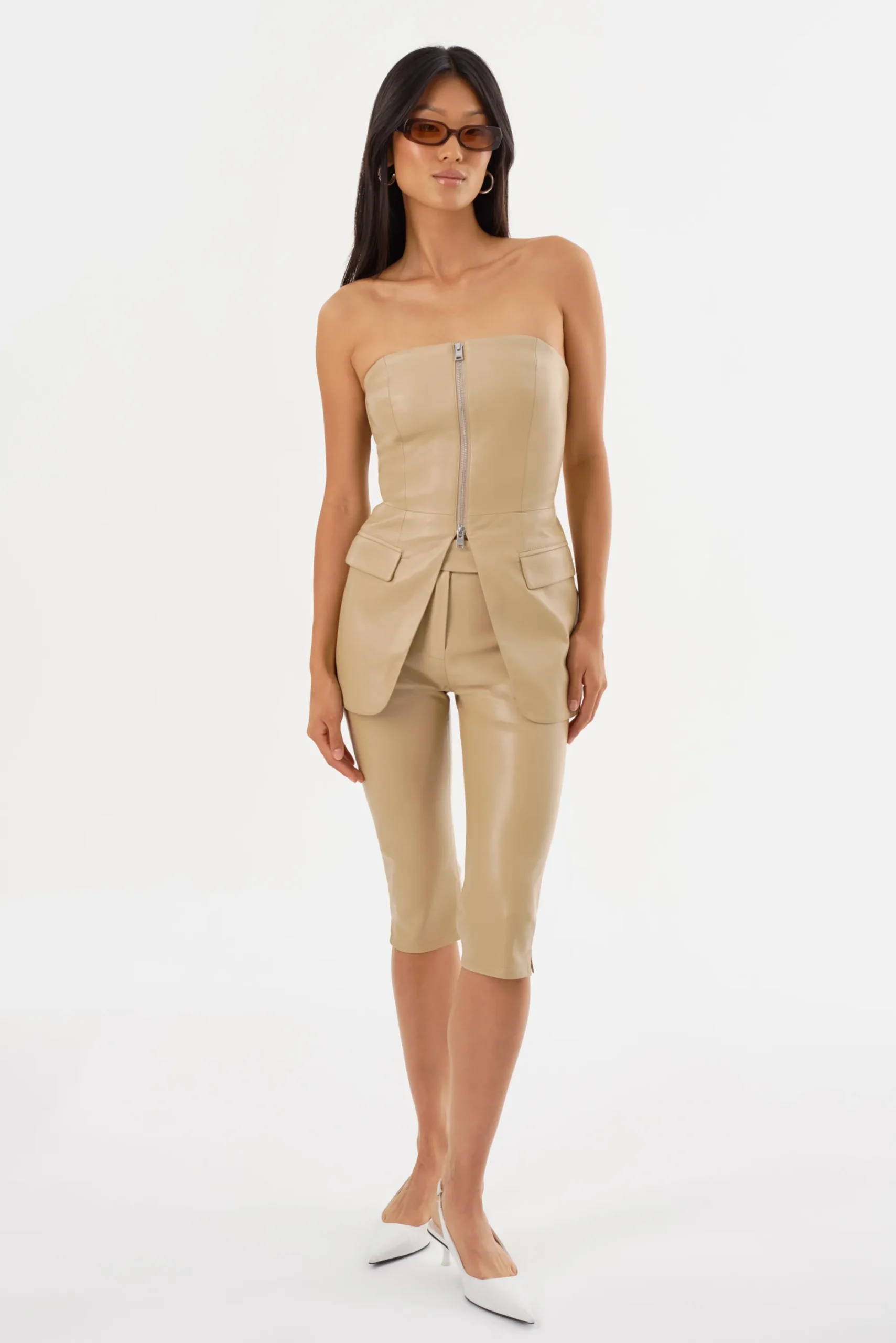 Sale LAMARQUE FAYA | Faux Leather Capri Pants Wheat