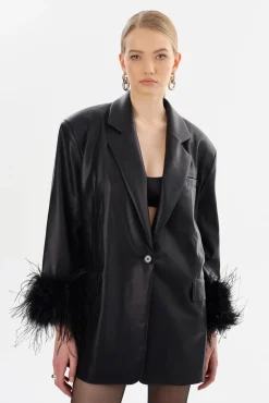 Sale LAMARQUE GALIA | Feather Trim Blazer Black