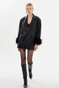 Sale LAMARQUE GALIA | Feather Trim Blazer Black