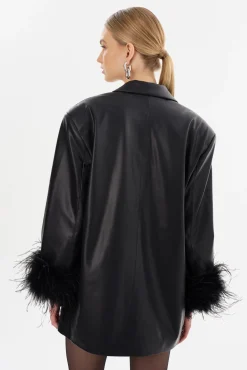 Sale LAMARQUE GALIA | Feather Trim Blazer Black