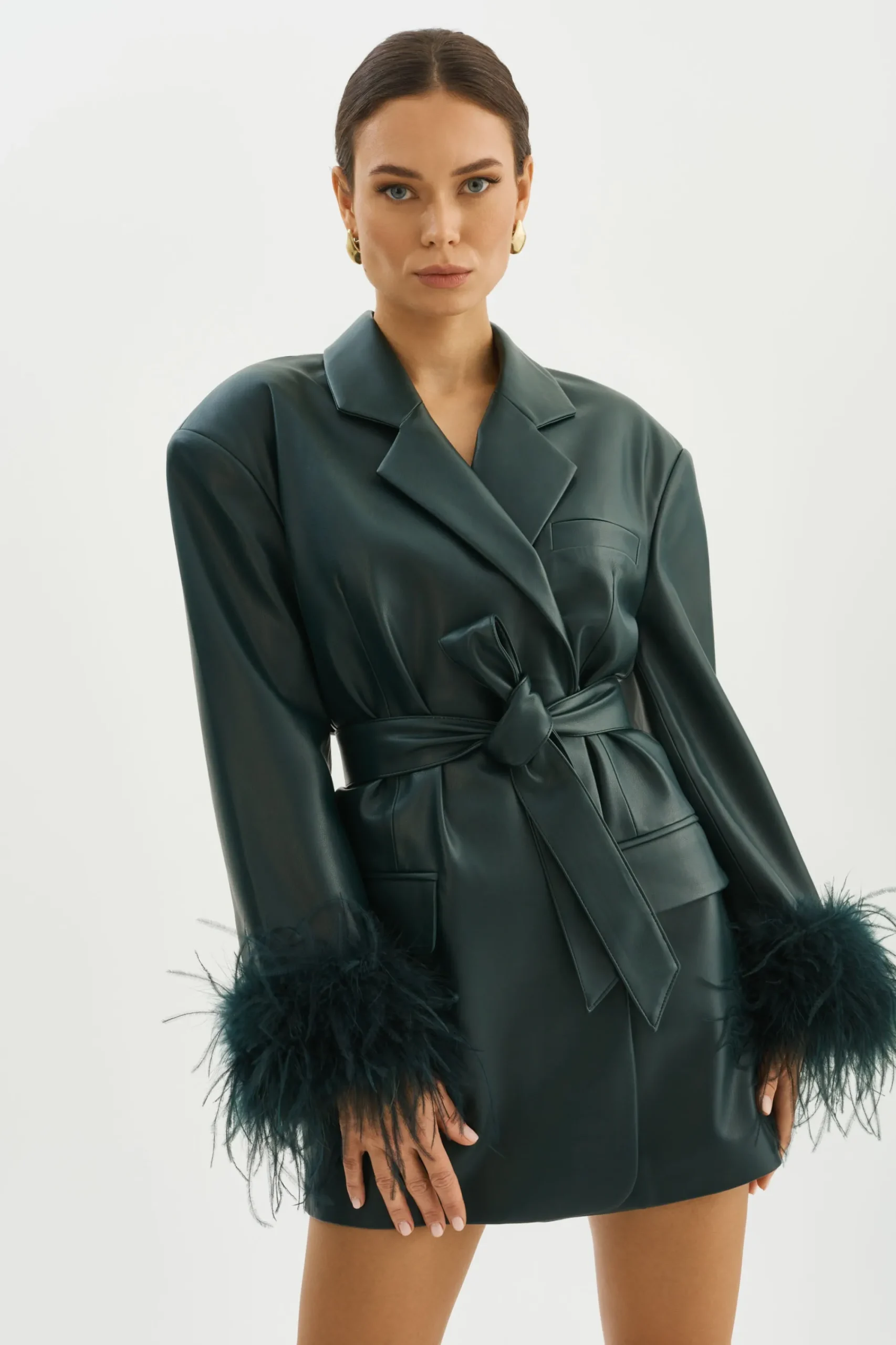 Online LAMARQUE GALIA | Feather Trim Blazer Dark Jade