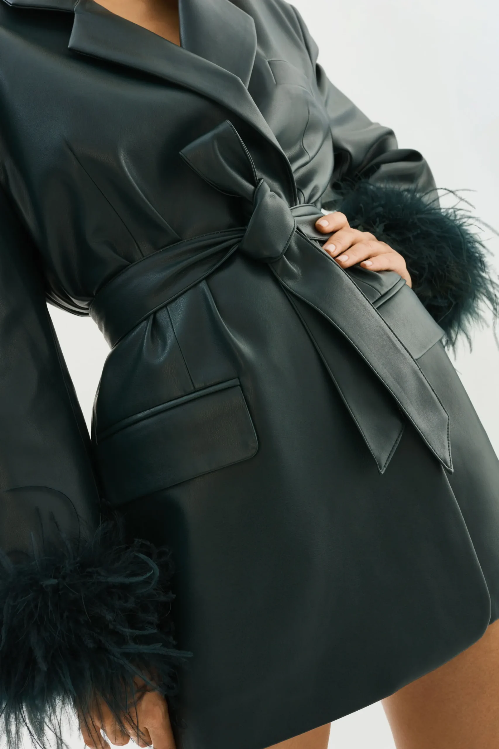 Online LAMARQUE GALIA | Feather Trim Blazer Dark Jade