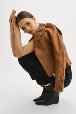 Cheap LAMARQUE HARPER | Fitted Leather Biker Jacket Luggage