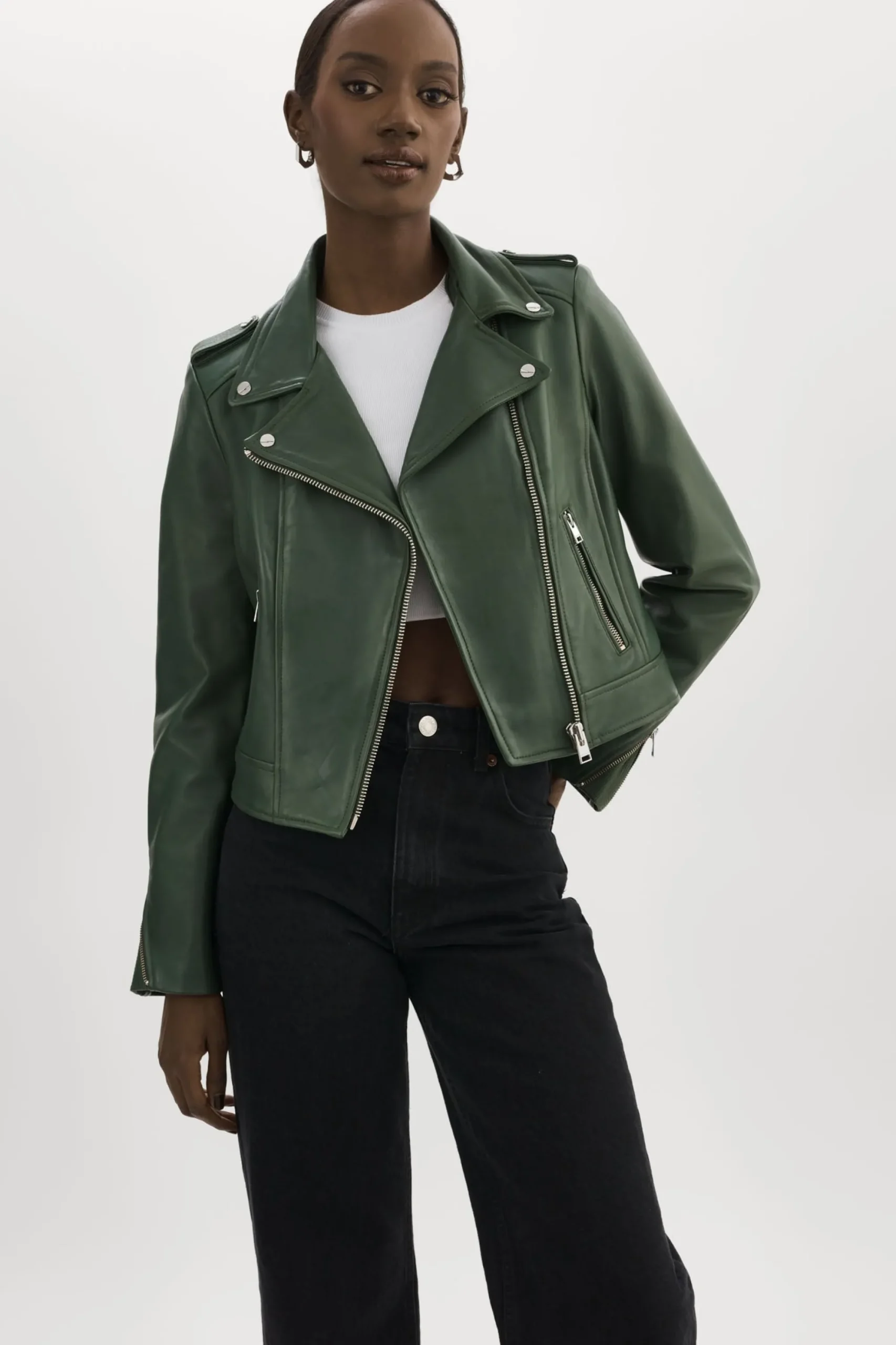 Flash Sale LAMARQUE HOLY | Leather Biker Jacket With Removable Hood Alpine Green