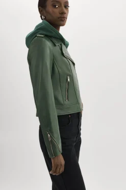 Flash Sale LAMARQUE HOLY | Leather Biker Jacket With Removable Hood Alpine Green