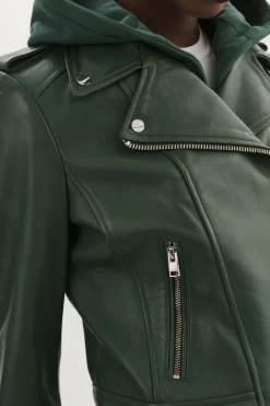 Flash Sale LAMARQUE HOLY | Leather Biker Jacket With Removable Hood Alpine Green