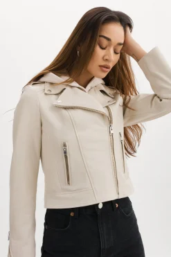 Flash Sale LAMARQUE HOLY | Leather Biker Jacket With Removable Hood Bone