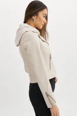 Flash Sale LAMARQUE HOLY | Leather Biker Jacket With Removable Hood Bone