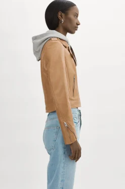 Clearance LAMARQUE HOLY | Leather Biker Jacket With Removable Hood Sesame