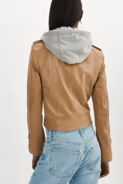 Clearance LAMARQUE HOLY | Leather Biker Jacket With Removable Hood Sesame