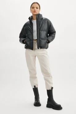 New LAMARQUE IRIS Leather Puffer Jacket Black
