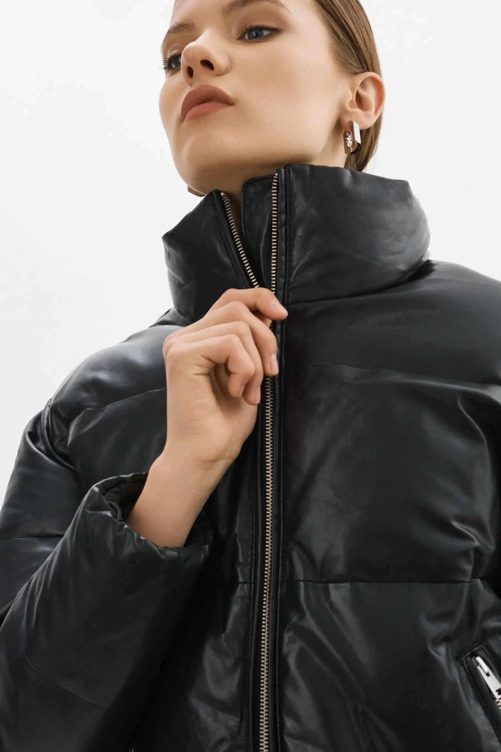 New LAMARQUE IRIS Leather Puffer Jacket Black