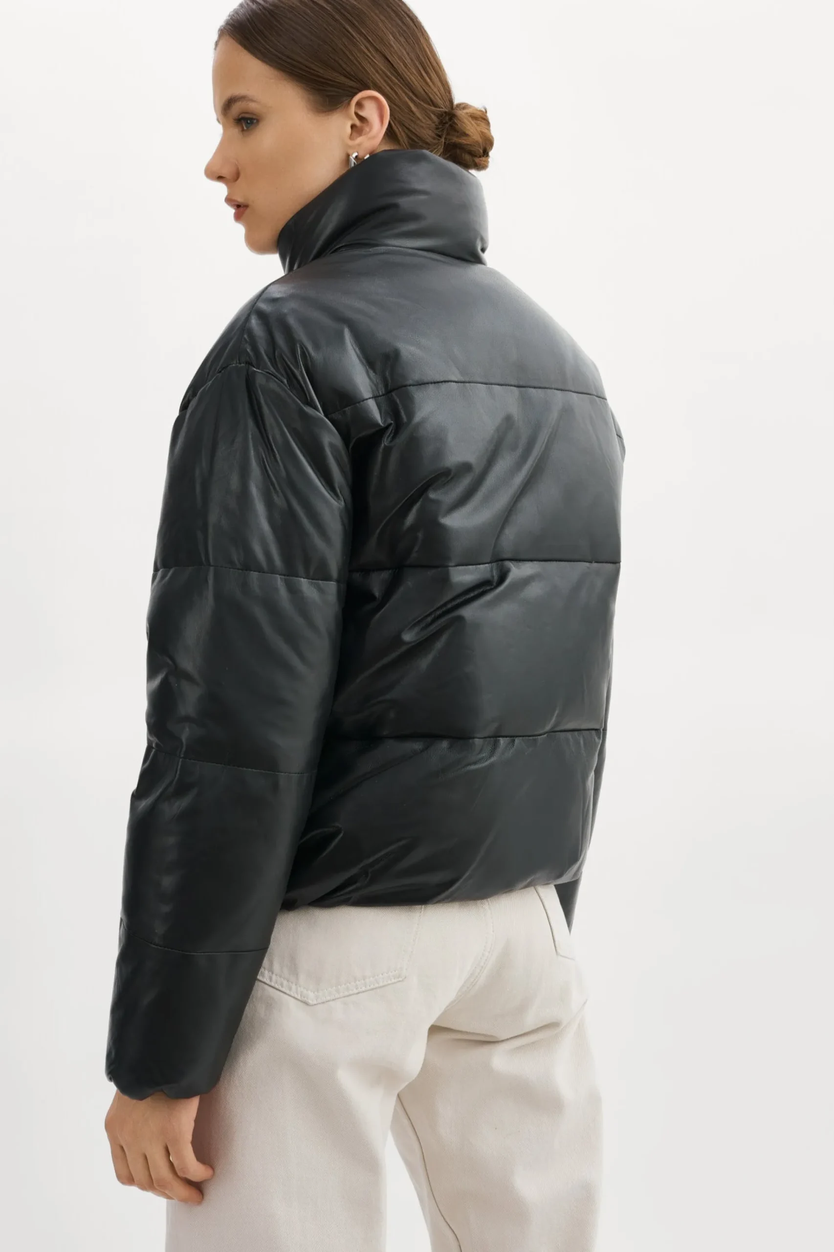 New LAMARQUE IRIS Leather Puffer Jacket Black