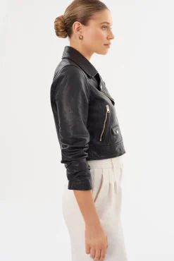 Outlet LAMARQUE JANIKA | Cropped Leather Biker Jacket Black