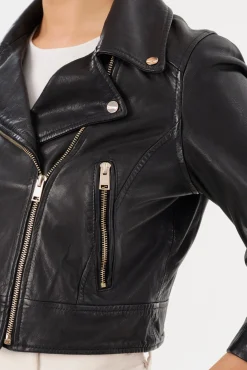 Outlet LAMARQUE JANIKA | Cropped Leather Biker Jacket Black