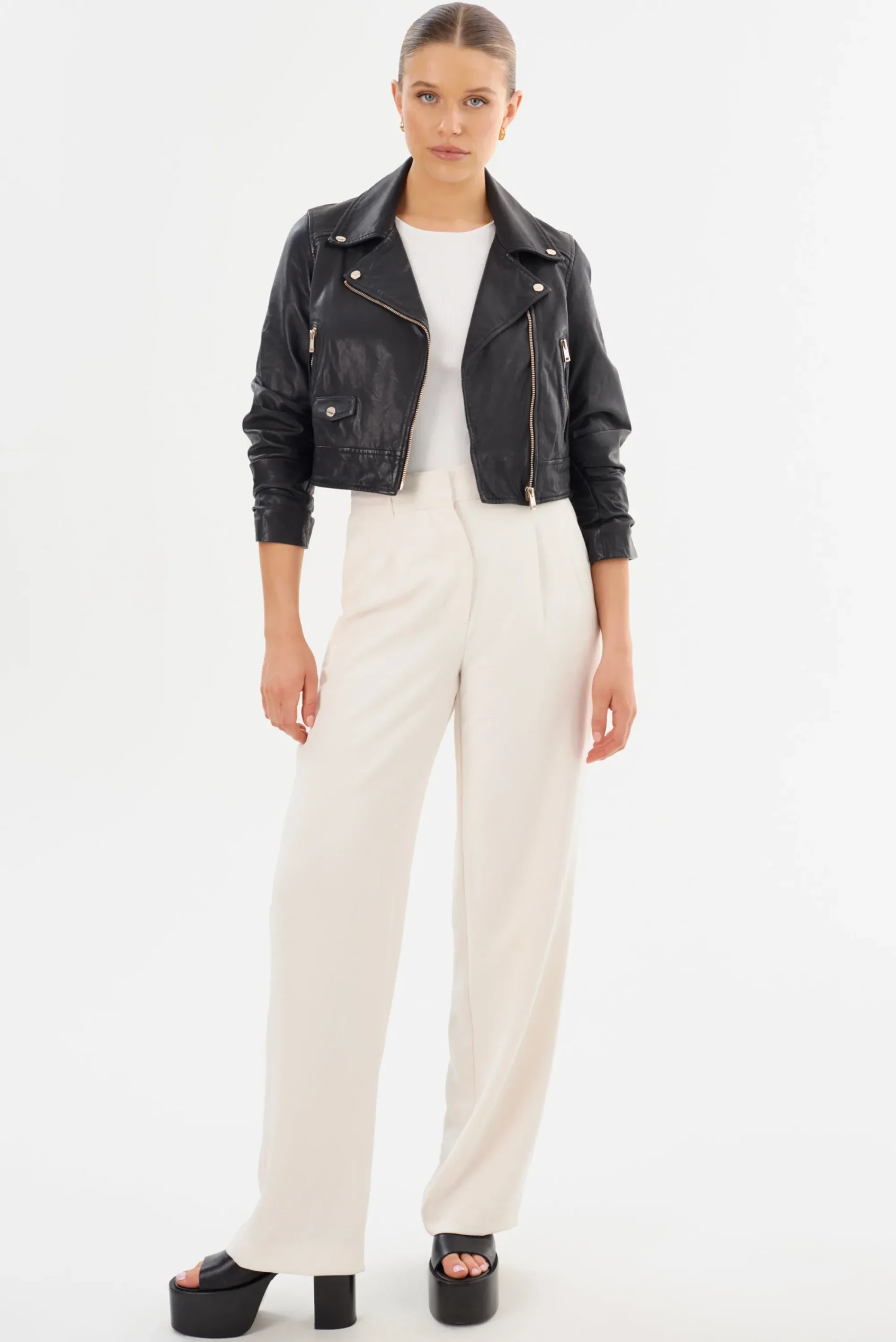 Outlet LAMARQUE JANIKA | Cropped Leather Biker Jacket Black