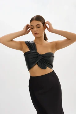 Outlet LAMARQUE JOLIE | Faux Leather One Shoulder Top Black